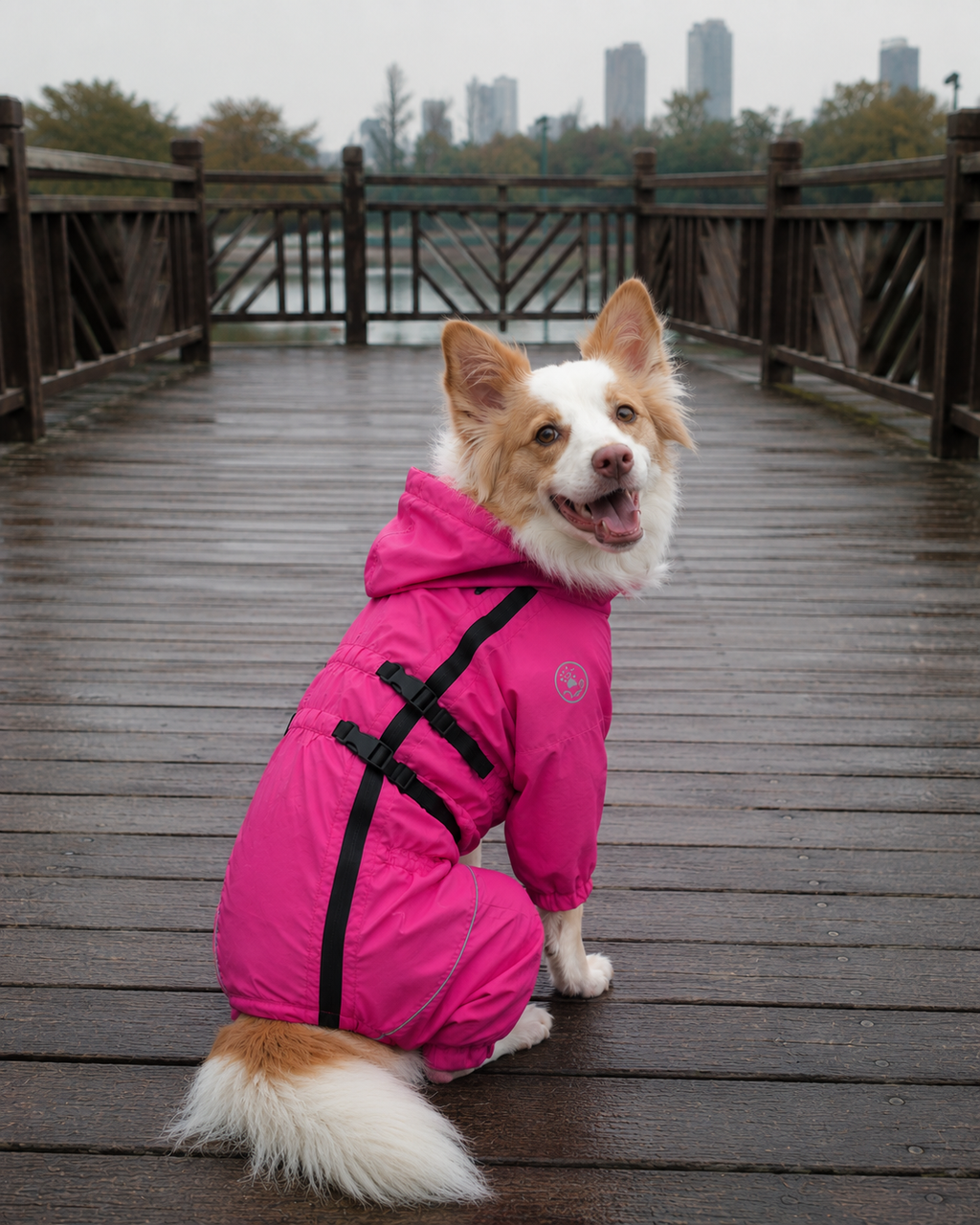 Waterproof Dog Raincoat Jumpsuit with Hood