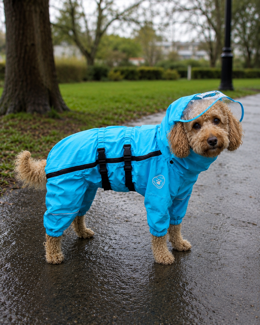 Waterproof Dog Raincoat Jumpsuit with Hood
