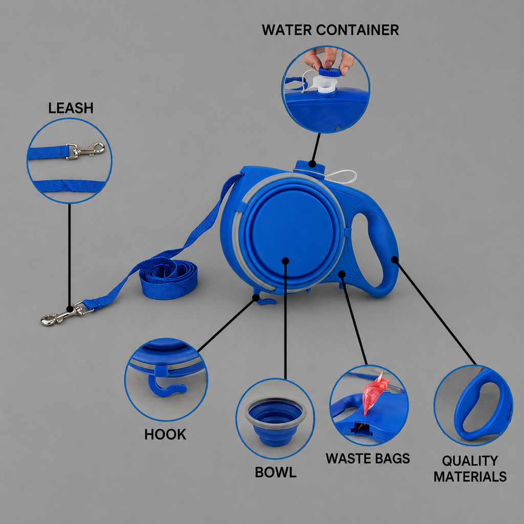 Three In One Dog Leash With Water Bottle